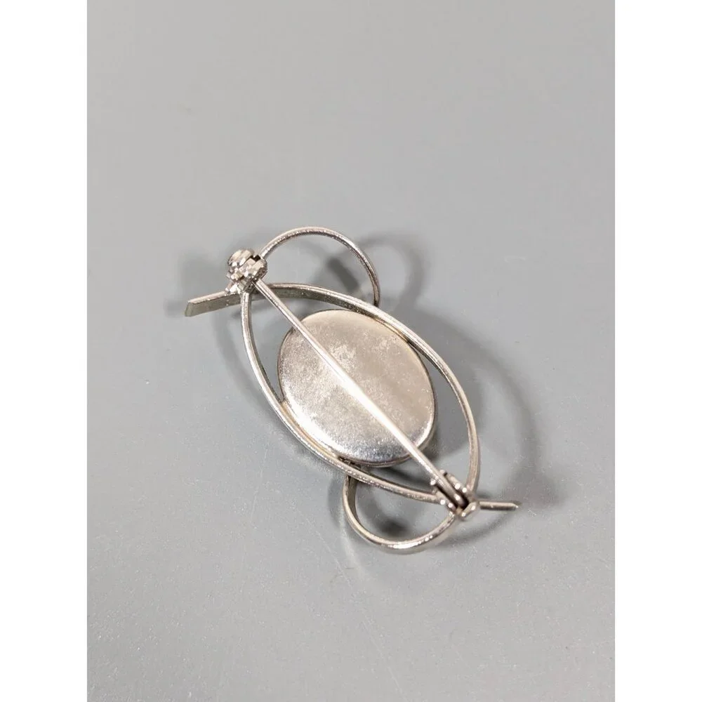 Vintage Silver Tone Blue Cabochon Coral Asymmetric Brooch Pin‎ Coastal Beachy